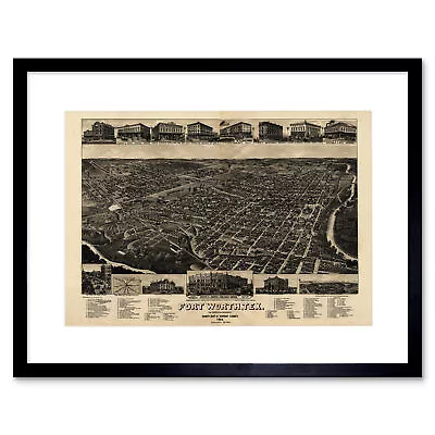 $30.95 • Buy Map Fort Worth Texas 1886 Vintage Framed Art Print Poster 12x16 Inch