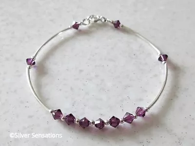 Sterling Silver Bangle Bracelet With Amethyst Purple Swarovski Crystals  • £25