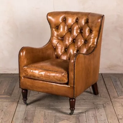 Leather Chesterfield Armchair Tan Leather Button Back Armchair • £1005