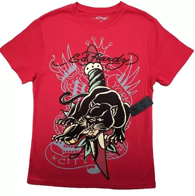 Ed Hardy Designs T-Shirt Unisex Men's Small Red NYC Theme Black Panther 🐯 • $34