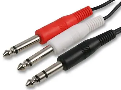6.35mm Stereo To 2x Mono 1/4  Jack Splitter 1 To 2 Audio Cable 0.5m 1m 2m 3m 6m • £5.85