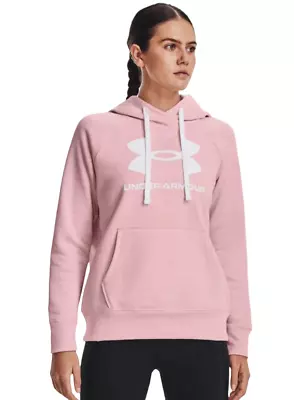 Womens Under Armour Pink/White Rival Fleece Logo Hoodie • $66.95