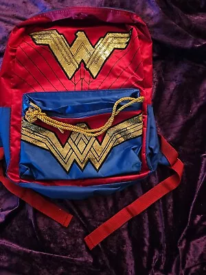 WONDER WOMAN BACKPACK SCHOOL BAG With Golden Lasso Rope Zippered - 16  Inch BAG • $14.95