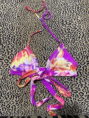 Revolve 6 Shore Road Bright Purple Pink Floral Wrap Halter Bikini Top S • $24.99