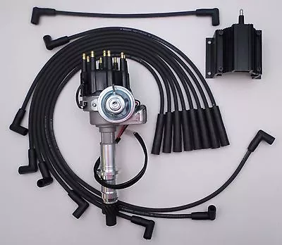 PONTIAC BLACK Small Cap HEI READY-TO-RUN DISTRIBUTOR +Spark Plug Wires +50K Coil • $174.95