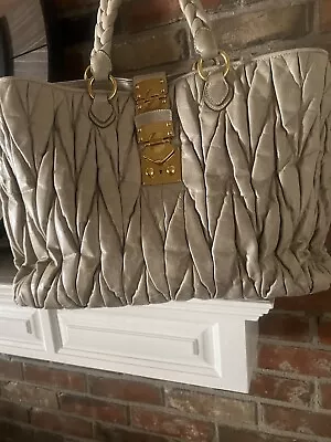 HUGE Rare Cream Miu Miu Matelassé Leather Tote Handbag • $245