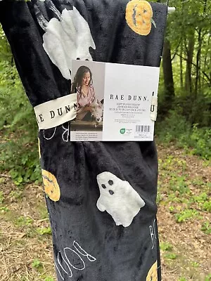 Rae Dunn BOO Halloween Black Plush Throw Blanket Ghosts Pumpkins 50x70 • $29.99