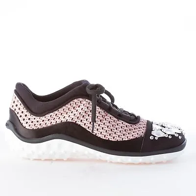 MIU MIU Women Shoes New Black Satin Pink Fabric Sneaker With Swarovsky Crystals • $306