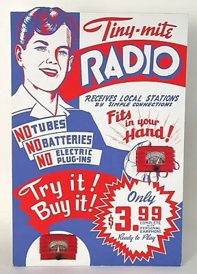 Vintage Crystal Radios Store Display Counter-Top Tiny-Mite 1950's Sign W Radio • $972.82