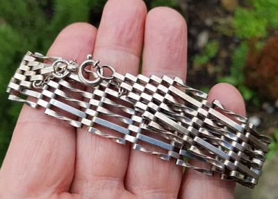 £29.99 • Buy Vintage Gate Bracelet Hallmarked Sterling Silver 6 Bar - 20g With Safety Chain !