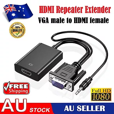 VGA Male To HDMI Female Cable Converter Adapter HDMI Repeater Extender With Aux • $15.49