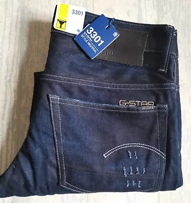 G Star RAW Jeans W32 L30 Mens Dark Blue 3301 Style Neutral Button Fly NEW RRP110 • £49.99