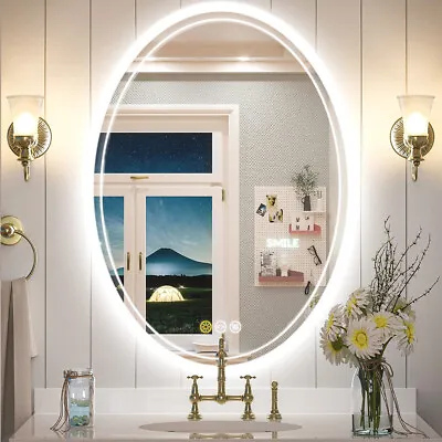 Ultra Bright Oval LED Bathroom Mirror Anti-Fog Dimmable Lighted Vanity Mirror • $109.91