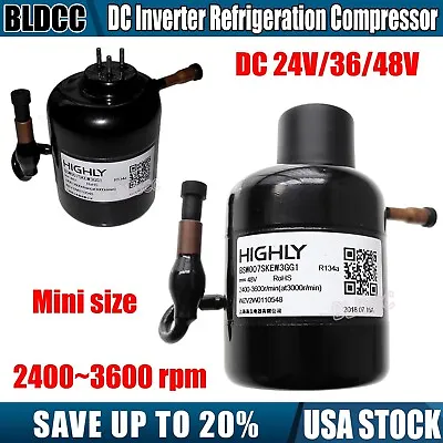 Micro DC 24V/36V/48V R134a Refrigeration Air Compressor Ultra-quiet 2400~3600rpm • $89.99