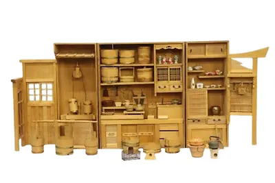 Japanese Miniature Kitchen Utensils Vintage Foldable Doll House 45x19  Taisho • $1434.48