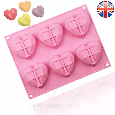 Silicone 3D Heart Chocolate Jelly Fondant Baking Wax Melt Soap Resin Tray Mould • £3.68