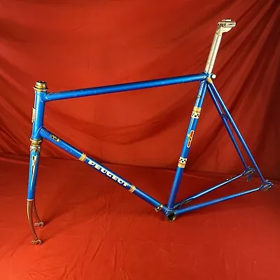 Vintage Peugeot Bike Frame Blue W/Fork - Made In France • $299.99
