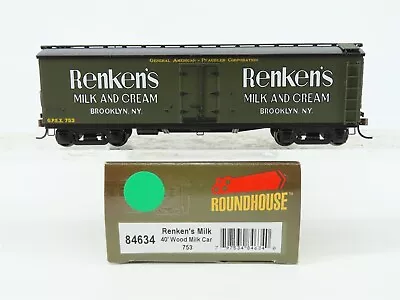 HO Scale Roundhouse 84634 Renken's Milk & Cream 40' Wood Milk Car #753 • $24.95
