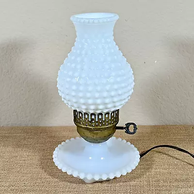 Hobnail Milk Glass 11  Lamp VTG Hurricane Electric Parlor Table Boudoir WORKS • $35