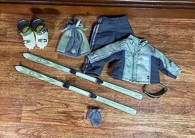 Vintage American Girl Green Downhill Ski Outfit With Skis Retired • $40