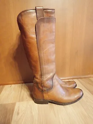 Frye Womens Paige? Tall Riding Oil Tanned Leather Low Heel Boots Beige US 7 B • $89.99