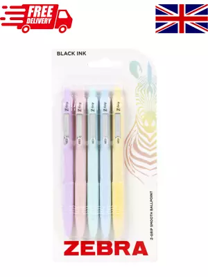 Zebra Z-Grip Smooth Ballpoint Pen - 1.0mm - Black Ink - Pastel Barrel -  5 Count • £4.29