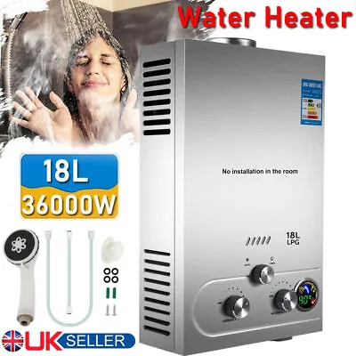 18L LPG Water Heater Propane Gas Tankless Instant Hot Boiler Home W/ Shower Kit • £46.78