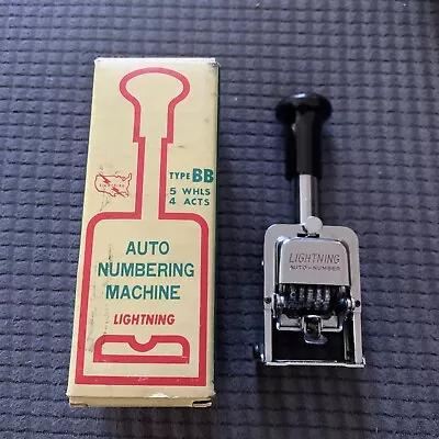 VTG Lightning Auto Numbering Machine Type BB 5 Wheels 4 Action With Original Box • $8.99