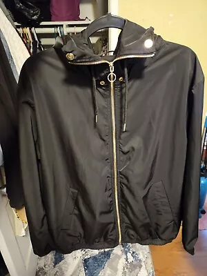 Zara Sz.Med Blk Windbreaker Jacket Rain/Water Resistant Hooded Full Gold Zipper • $17
