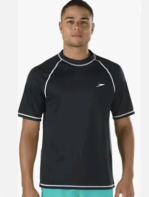 New Speedo Men's XL Black Swim Shirt Short Sleeve Loose Fit Easy Tee Rash Guard • $17.95