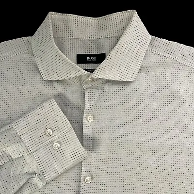 Hugo Boss Dress Shirt Men's 16.5-35 Slim Fit Jason White Blue Dots Casual • $29.99