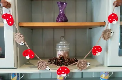 £6.95 • Buy Handmade Crochet Hedgehog & Toadstool Bunting/Garland/Nursery/Dresser/Gift Idea