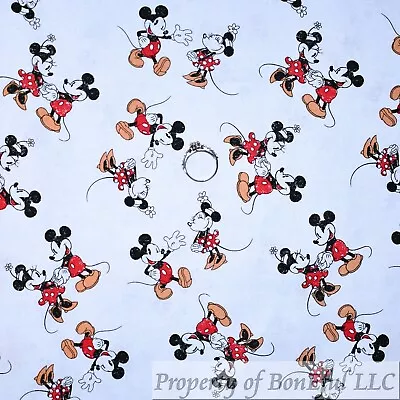 BonEful Fabric Cotton Quilt White B&W Red Disney Minnie Mouse Mickey SC SCRAP • £0.55