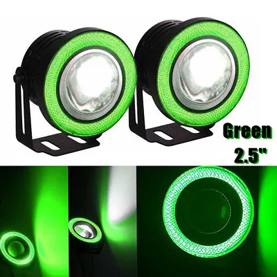 2x 2.5  COB LED Fog Light Projector Car Lamp Green Angel Eye Halo Ring DRL Bulb • $18.99