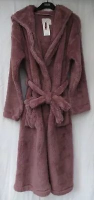 Ladies Marks And Spencer Nutmeg Soft Fleece Long Hooded Dressing Gown Size M • £24.50