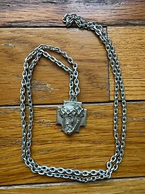 Vintage Catholic Chapel Sterling Silver Jesus Religious Pendant Necklace 31g • $40.48