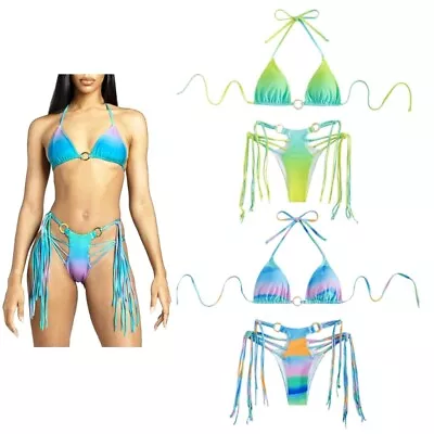 Women Bikinis Set Lacing Solid Color Swimwear Thong Swimsuits Sexy Bathing Suits • $20.85