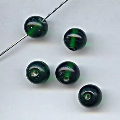 24 VINTAGE GLASS EMERALD 10mm. SMOOTH ROUND BEADS 7290 • $2.24