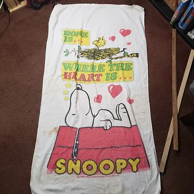 Vintage 1960s Peanuts Snoopy Woodstock Beach Towel  Home Is Where The Heart Is • $30