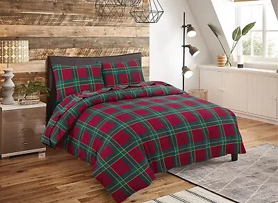 Tartan Check 100% Brushed Cotton  Duvet Quilt Cover Bed Set Double King Single  • £16.99