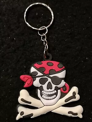 £0.99 • Buy Rubber Pirate Skull Keyring On Splitring Novelty Keychain 