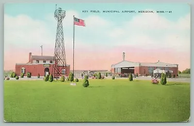 Meridan Mississippi~Key Field~Municipal Airport~Tower~Flag Pole~1941 • $9