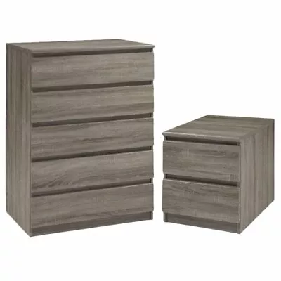 Scottsdale 2 Piece Set Modern 5 Drawer Chest And Nightstand In Truffle • $291.32