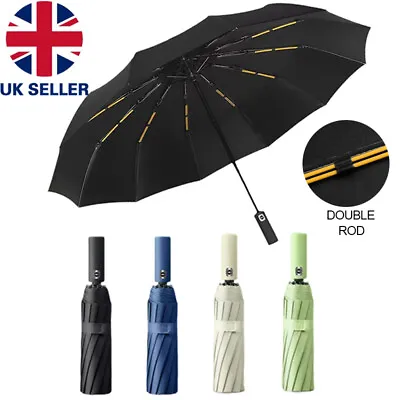 Extra Strength Foldable 24 Rods Umbrella Fully Automatic Large UV Protect Rain Q • £2.99