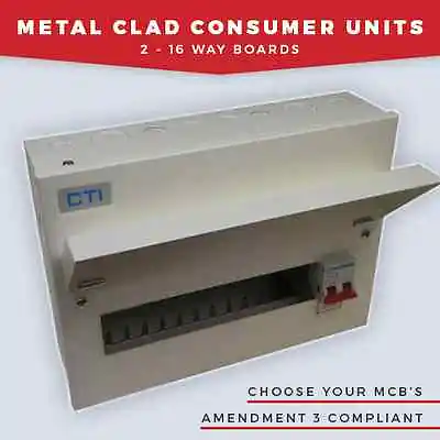 Amendment 3 Metal Clad Consumer Units 2 Way - 16 Way Garage Unit 100a Incomer • £29