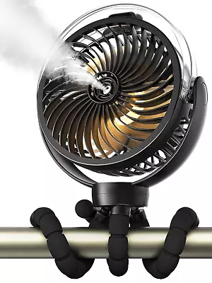 Misting Stroller Fan 6000Mah Battery Operated Portable Fan With Light & 360° Pi • $34.93