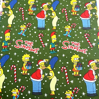 The Simpsons Christmas Fabric 2013 Green 3 Yd X 42 Bart Homer Marge Lisa • $59.97