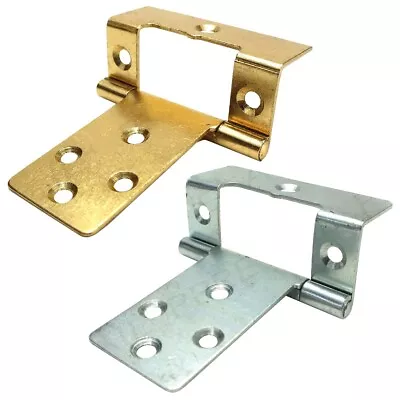 SET OF 2 LARGE CRANKED 50mm SILVER/BRASS FLUSH HINGES Wood Cupboard Door Hang • £5.98