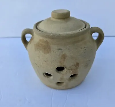 Vtg Garlic Jar Crock Keeper W/Lid Monmouth Pottery USA Stoneware Maple Leaf 1982 • $9.99