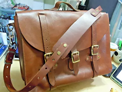 Vintage J CREW MONTAGUE French Military Saddlebag Leather Briefcase / Messenger • $199